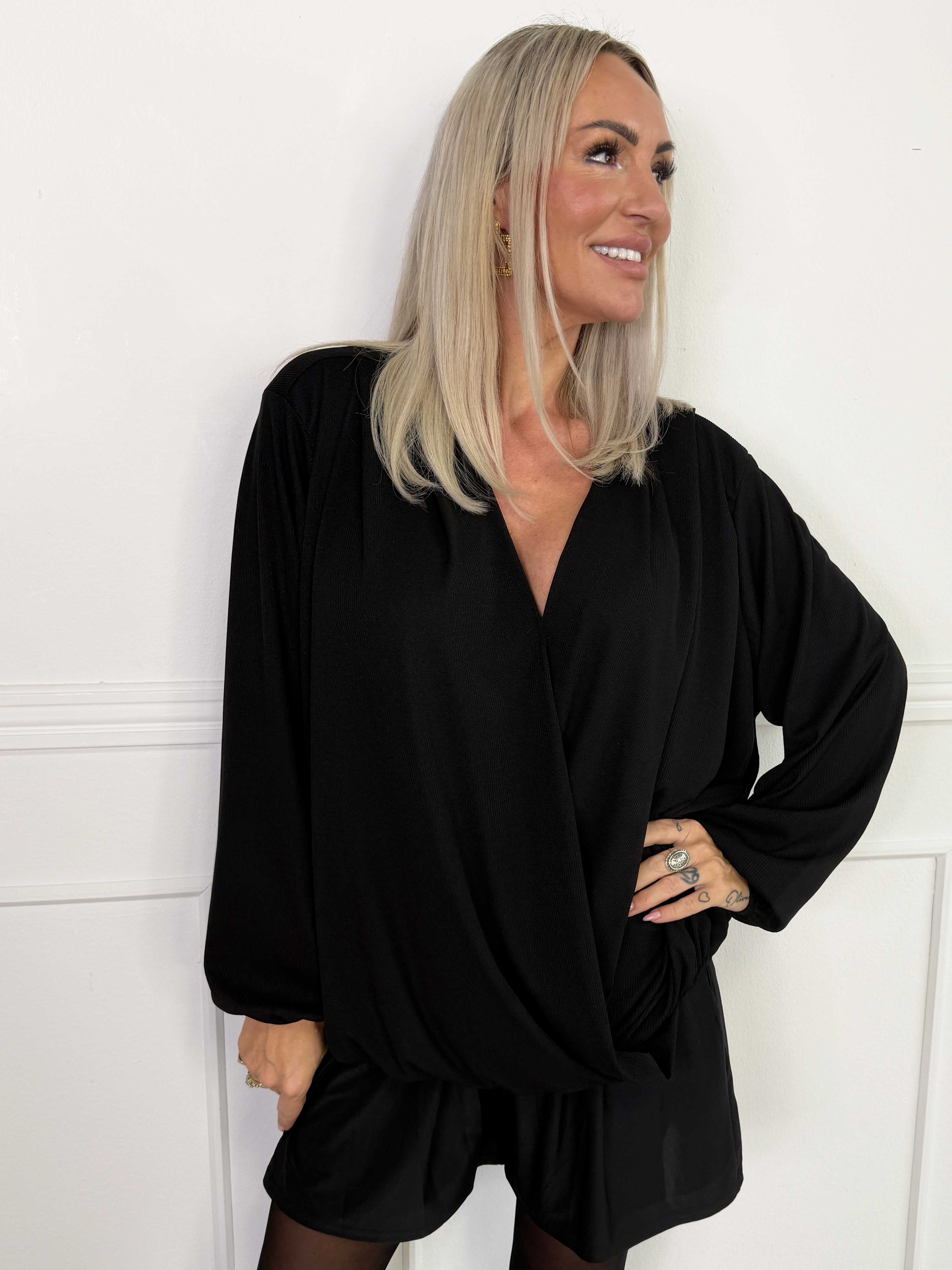 Rakel Plain - Langærmet bluse i ribbet stof